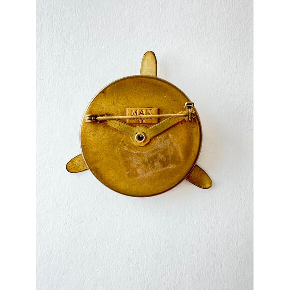 80's Vintage Man Michaels Bronze Handmade Propeller Men's Lapel Pin Brooch - Picture 3 of 5